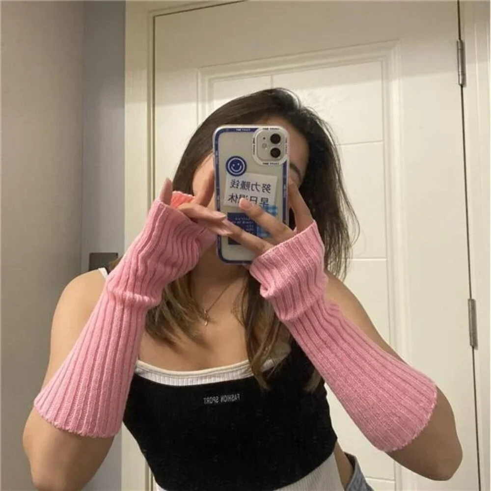 Kawaii Arm Warmers Y2K Fingerless Gloves Harajuku Goth Knit Arm Sleeves